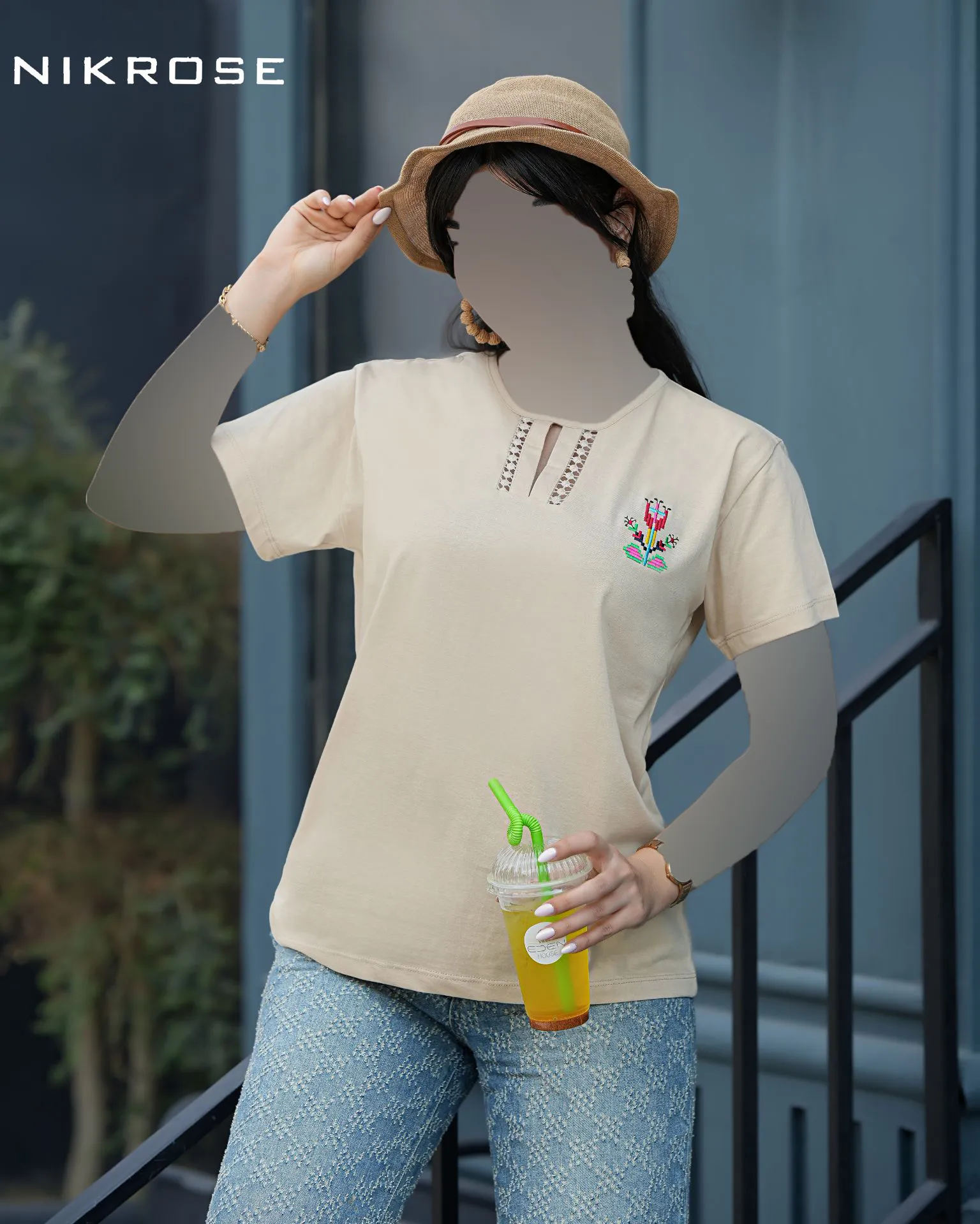 تیشرت پنبه قاپکدار یقه هفت و گرد