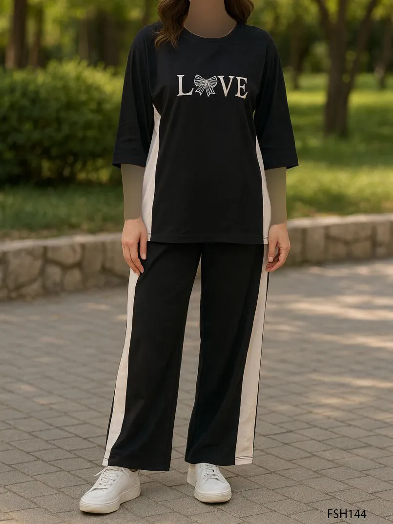 ست تیشرت لانگ و شلوار بگ Love