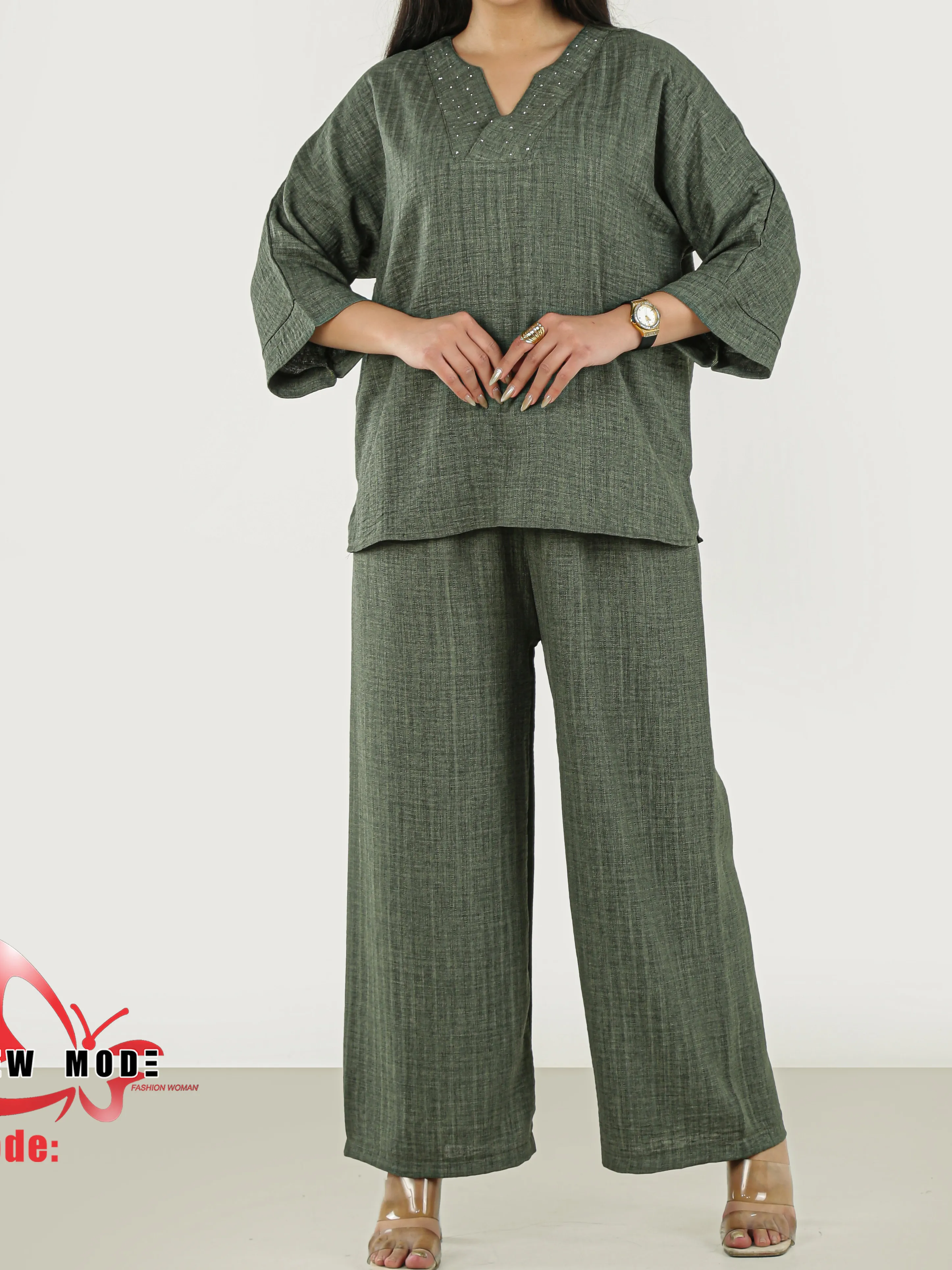 ست بلوز شلوار (یقه بدون نگین )