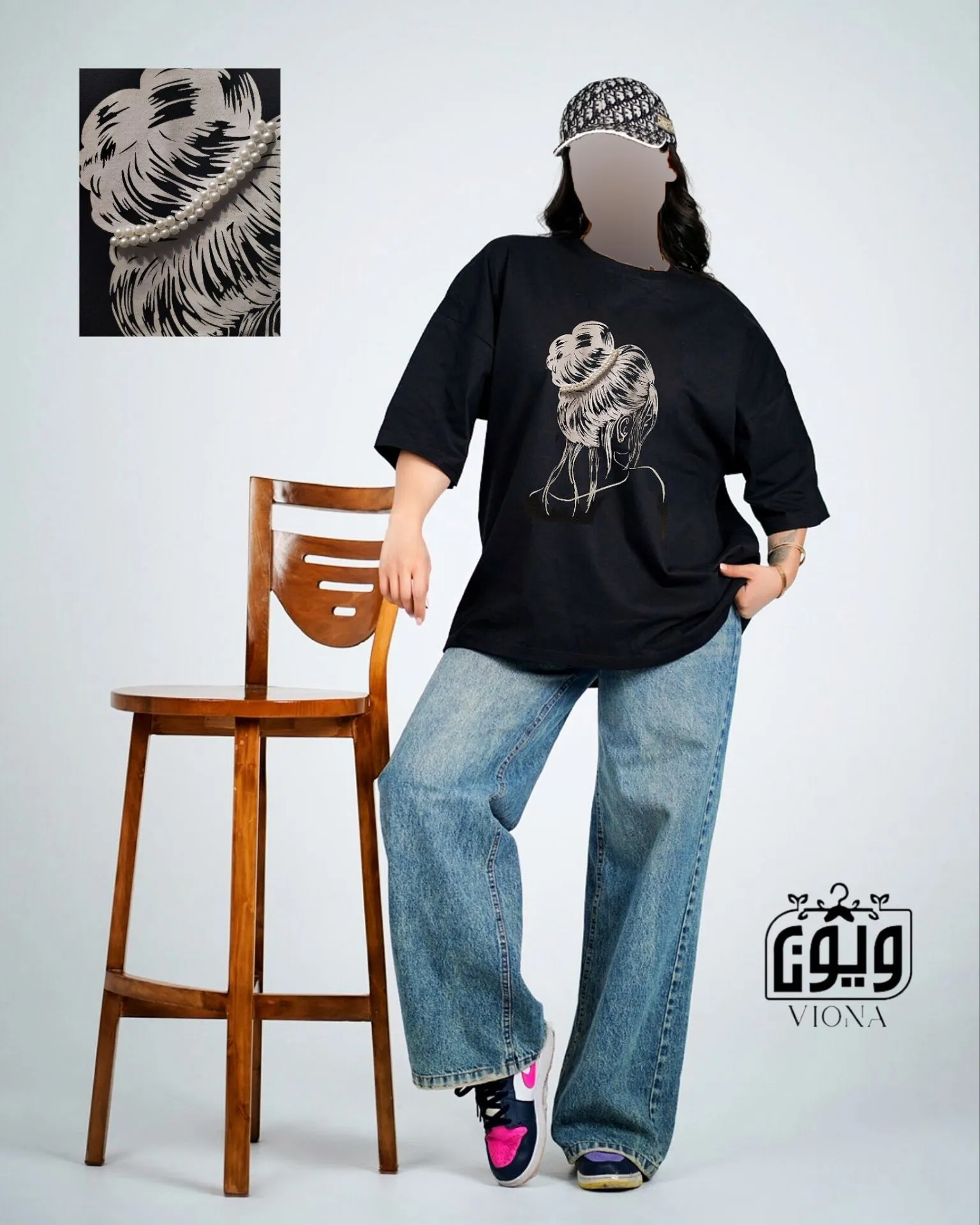 تیشرت (لانگ ویژه)مرواریدی طرح گیسو