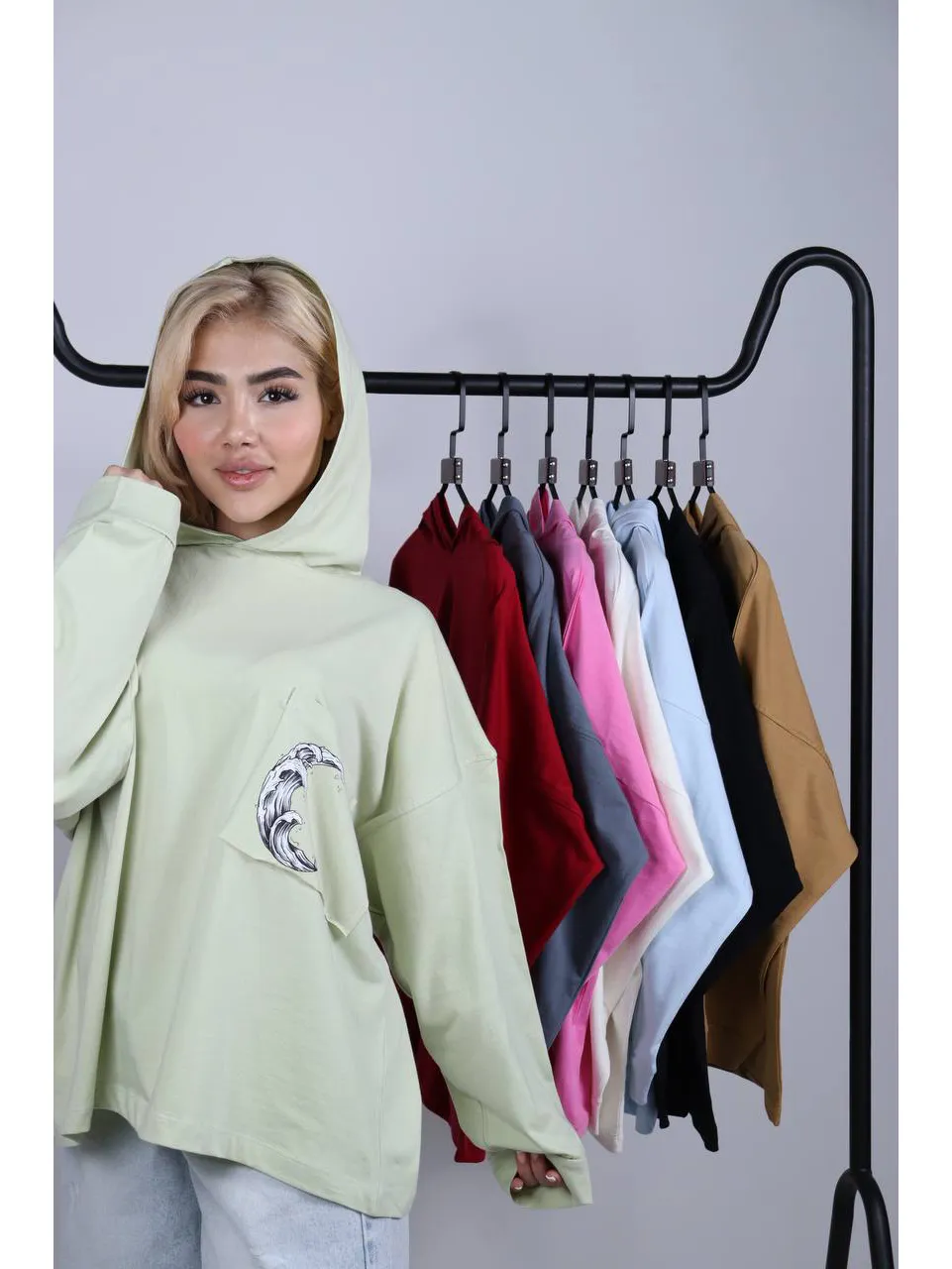 تیشرت باکسی کلاه دار استین دار 2