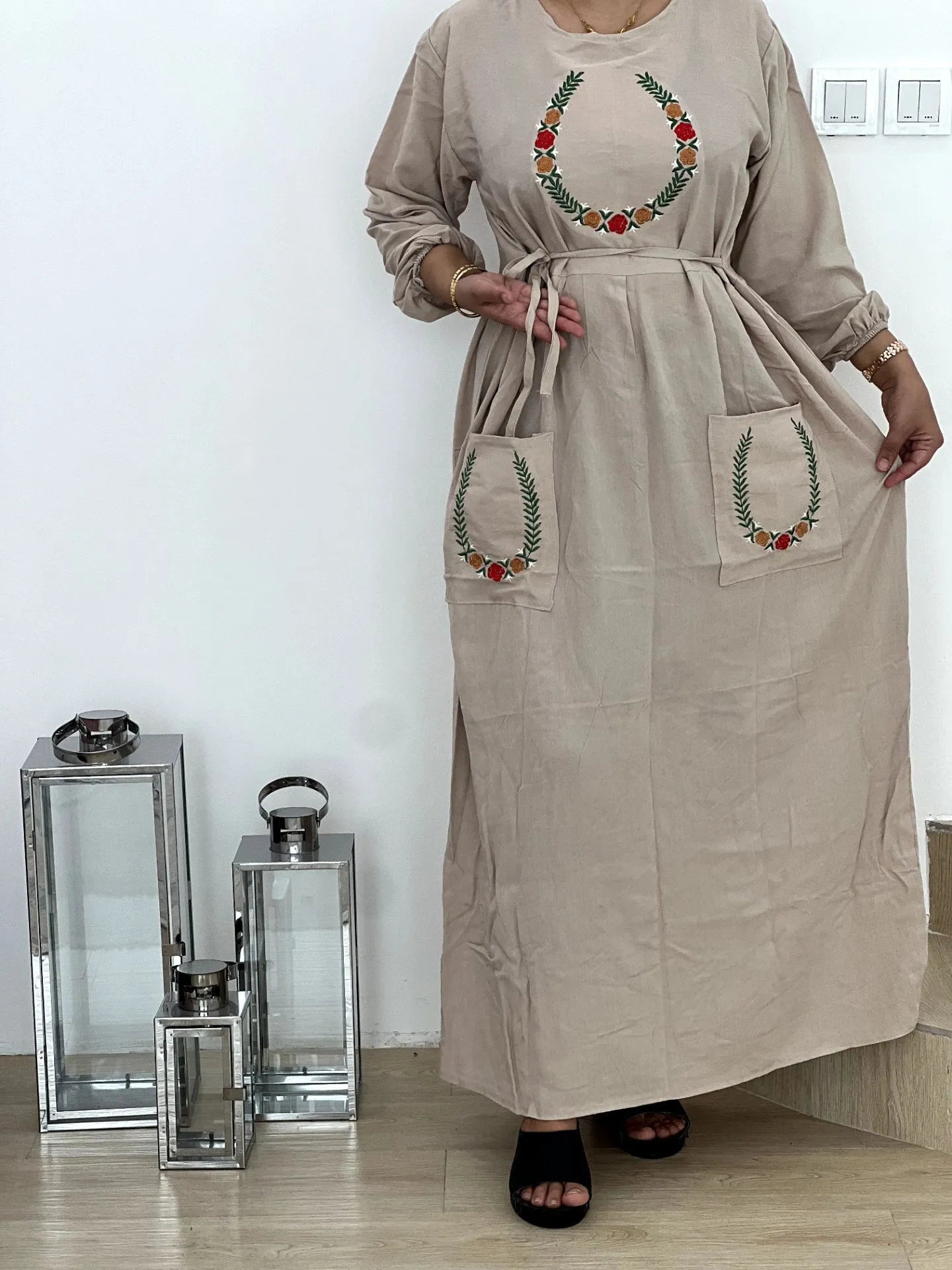 پیراهن یقه گلدوزی جیب دار