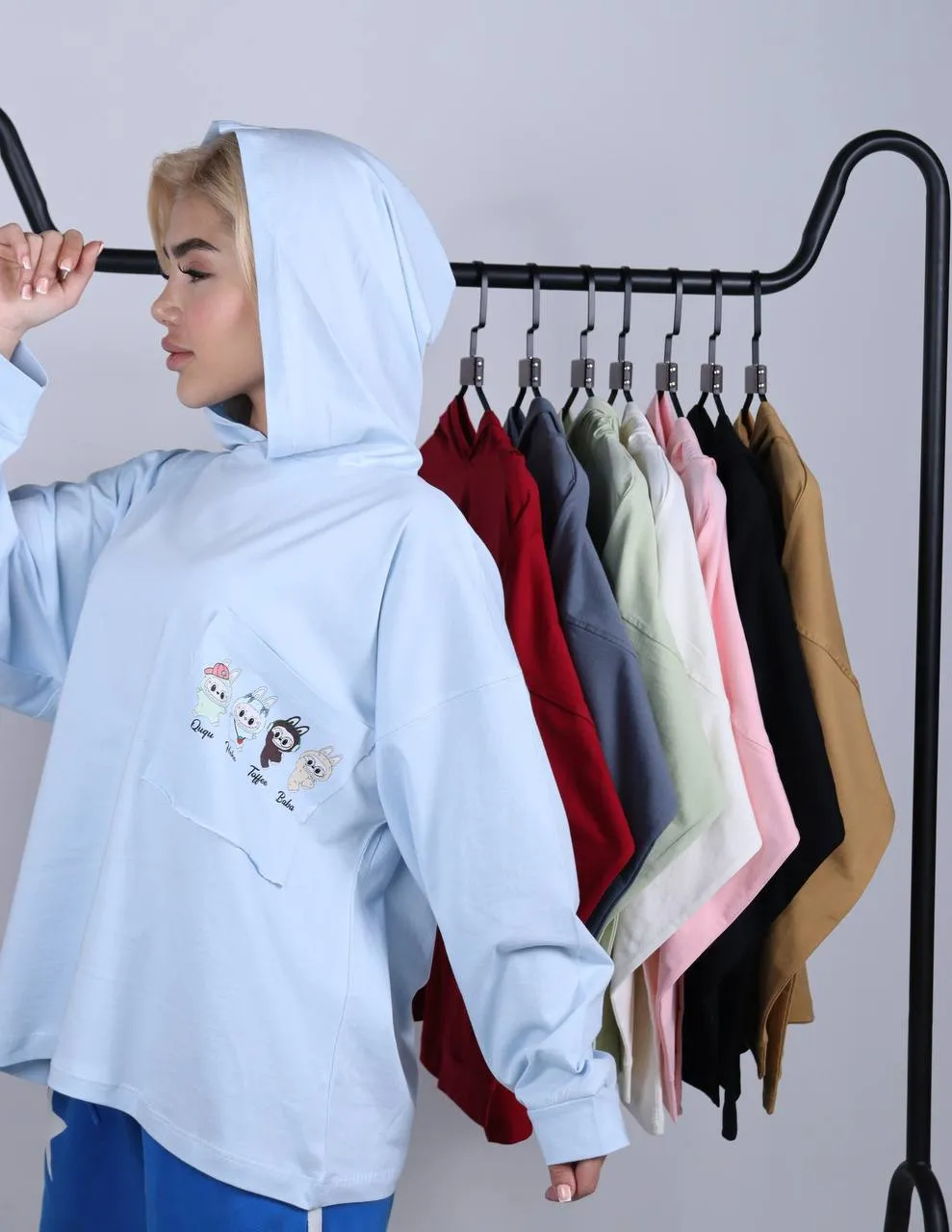 تیشرت باکسی کلاه دار استین دار 2