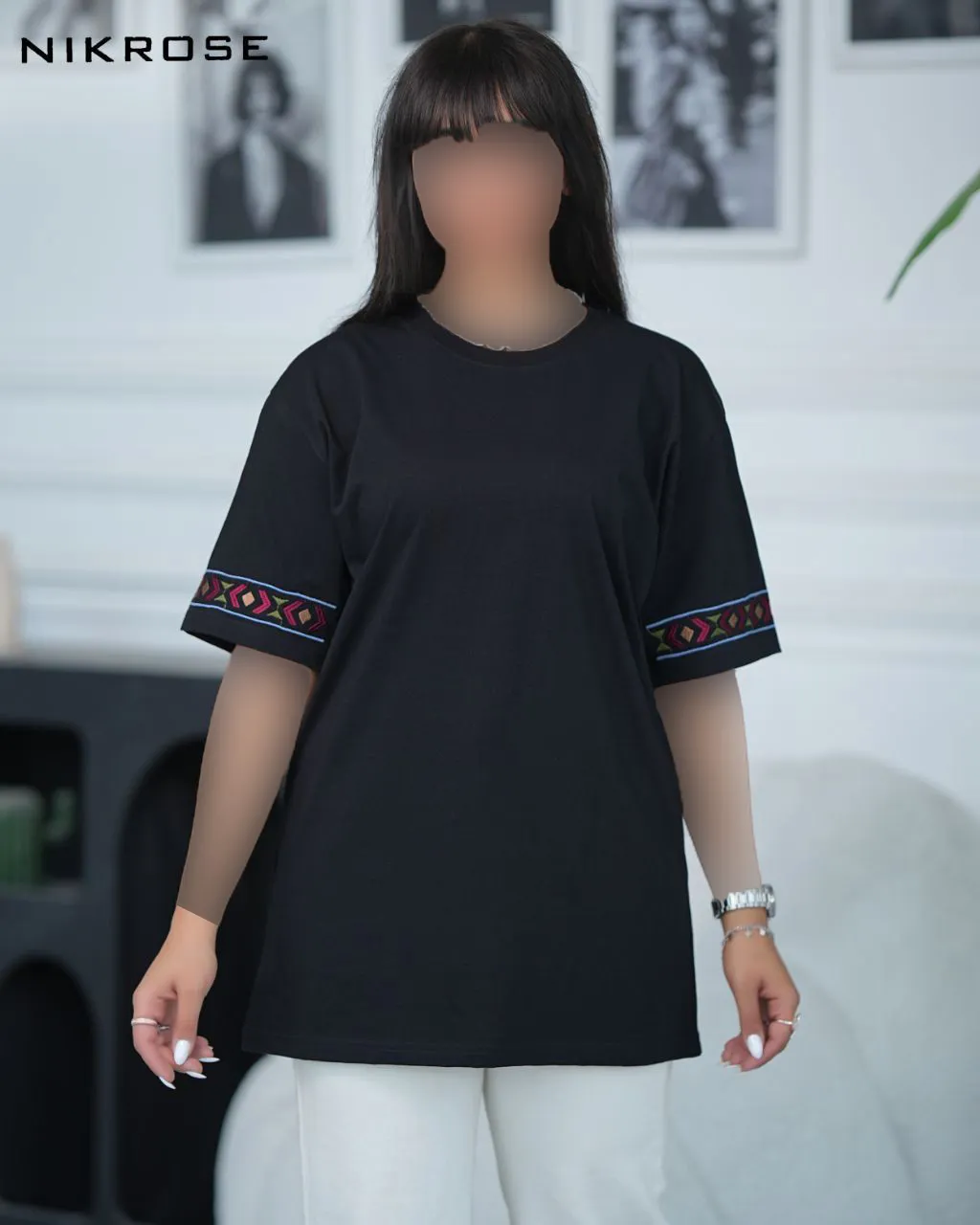 تیشرت پنبه لانگ گلدوزی