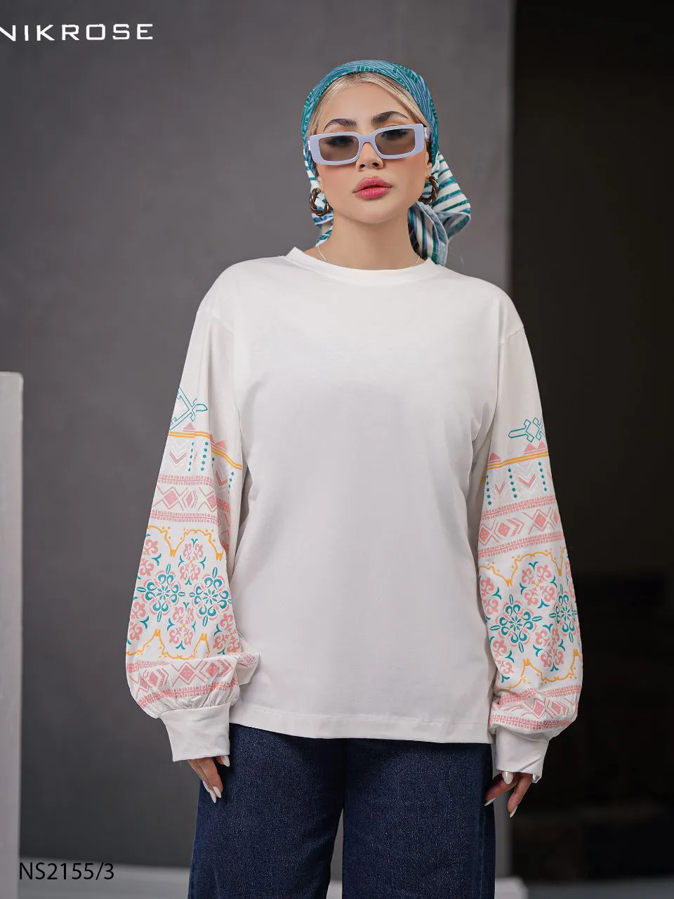 بلوز آستين چاپی نخ و پنبه