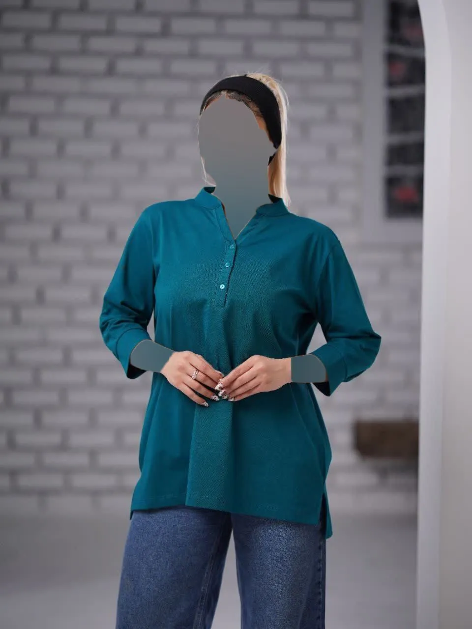 بلوز آستین سه رب دکمه قاپکدار