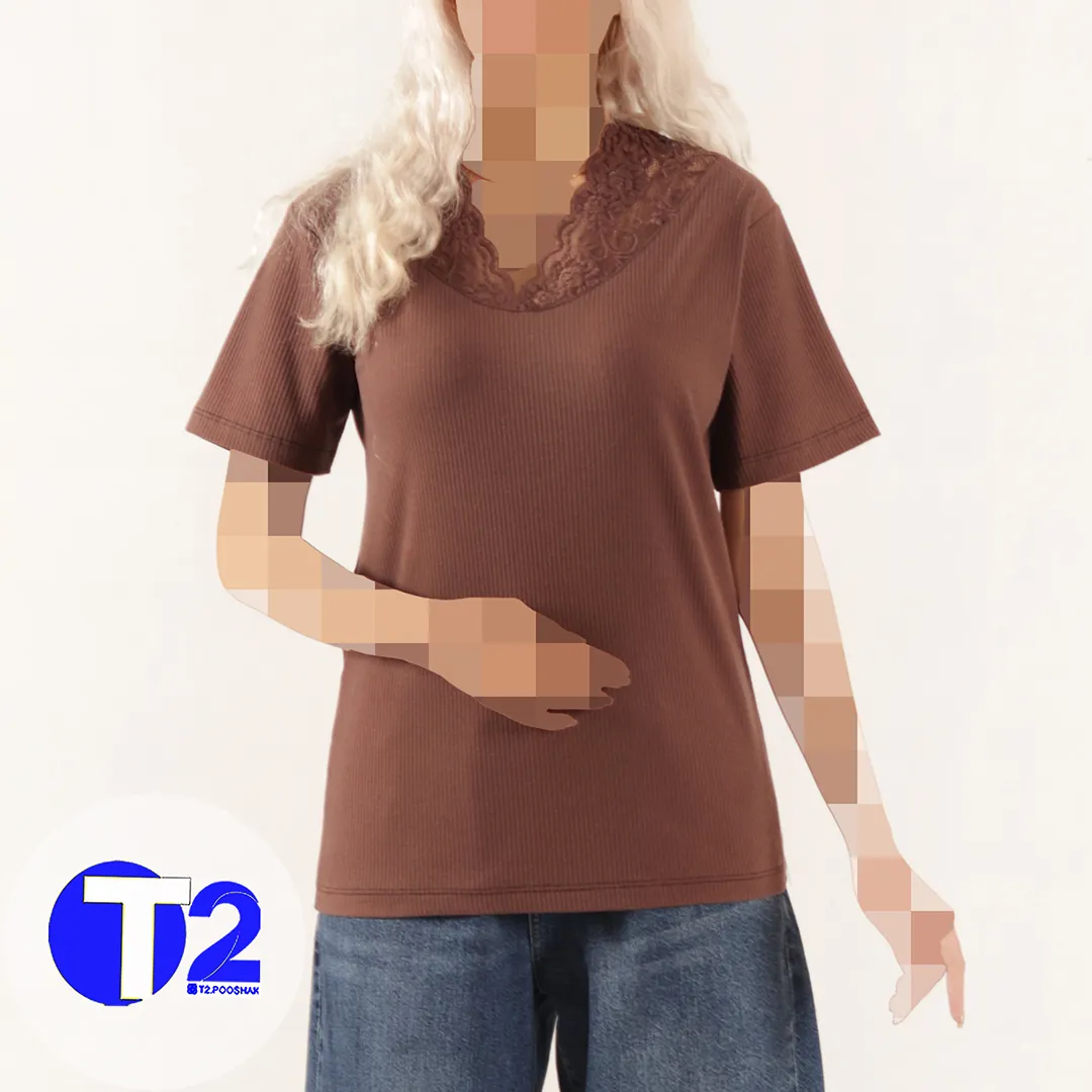 تیشرت  یقه هفت گیپوری کرکره 5