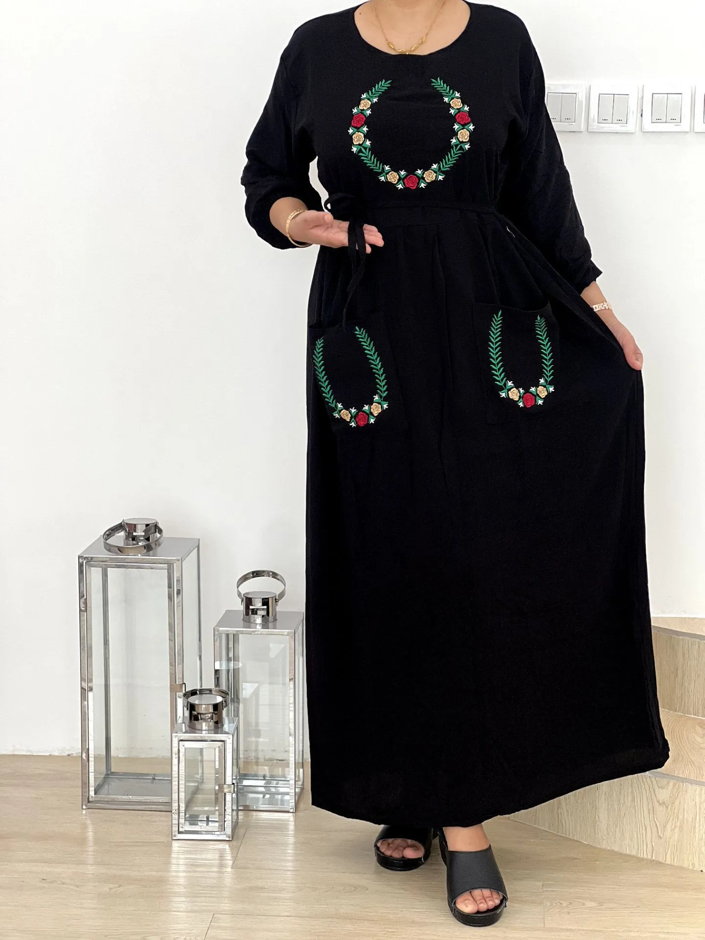 پیراهن یقه گلدوزی جیب دار 3