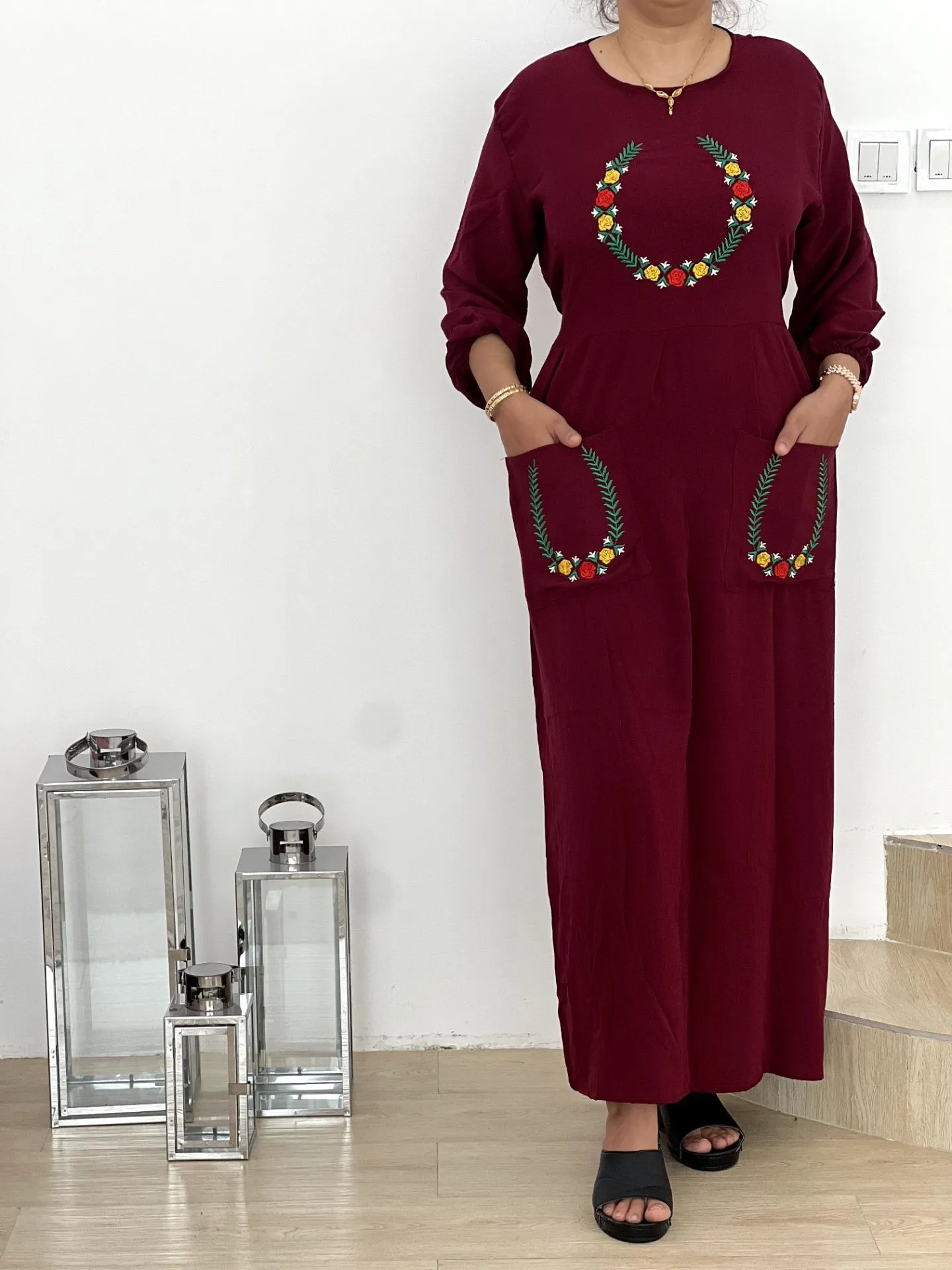 پیراهن یقه گلدوزی جیب دار 4