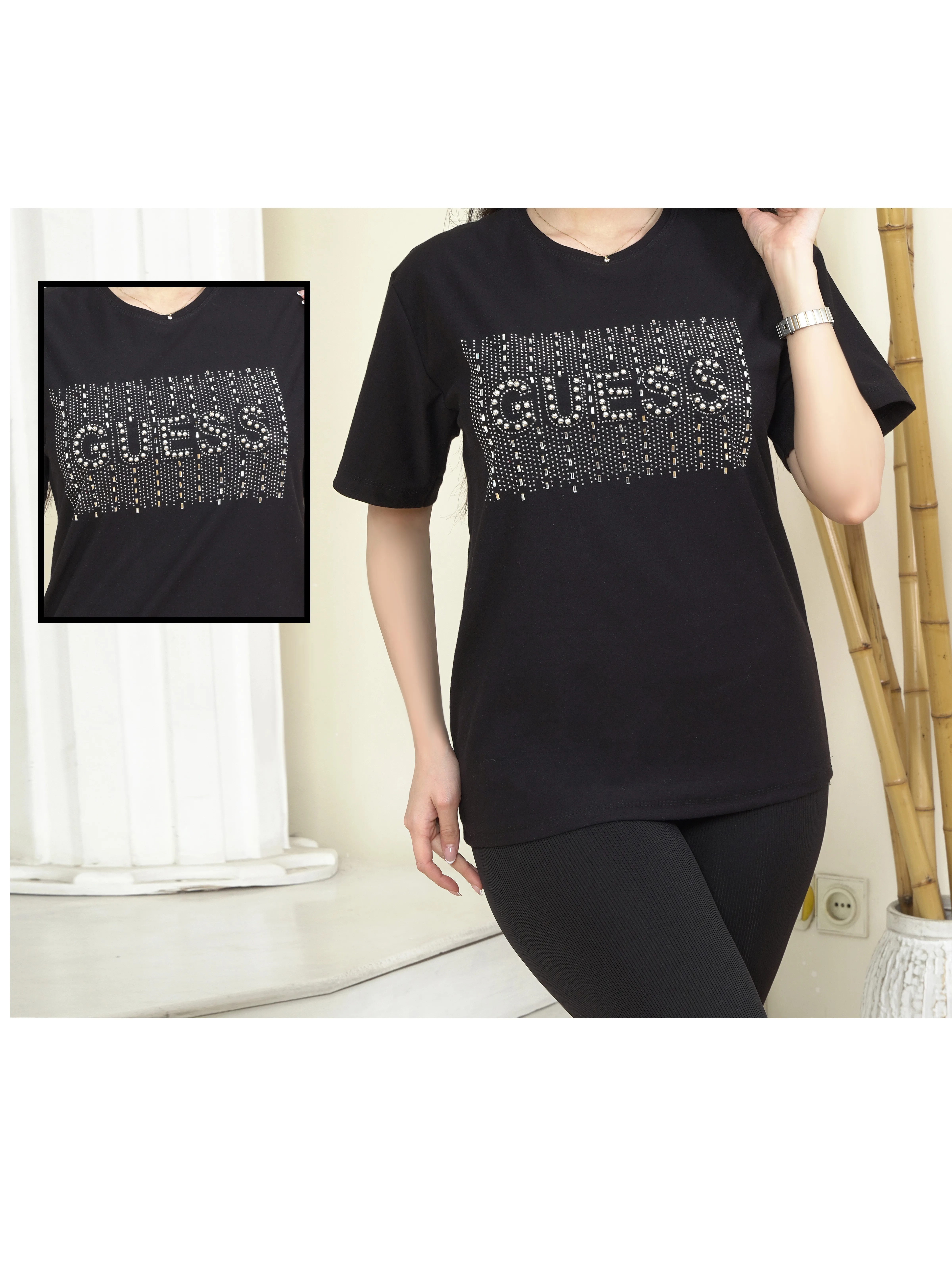 تیشرت مرواریدی guess