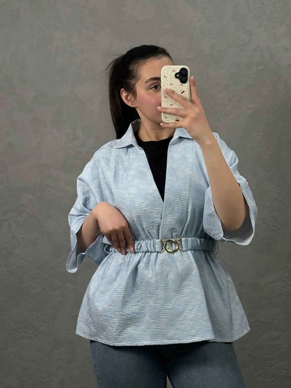 شومیز کمرسگک ژاکارد شیشه ای