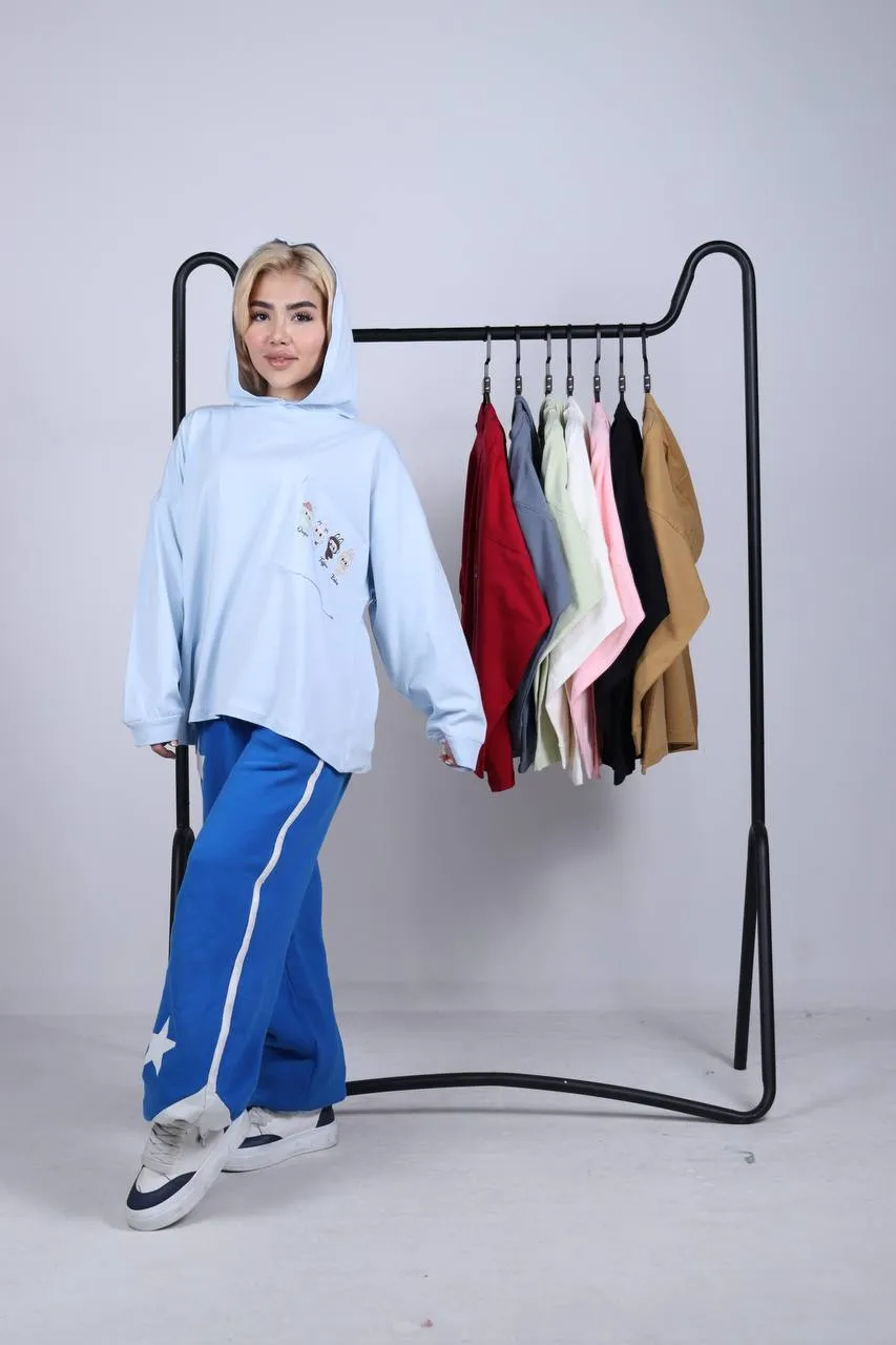 تیشرت باکسی کلاه دار استین دار